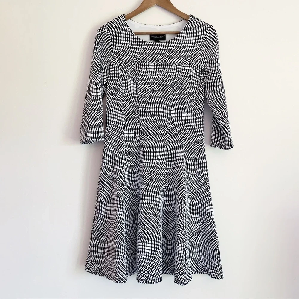 Frank Lyman Op-Art Swirl Fit & Flare Dress Sz 10